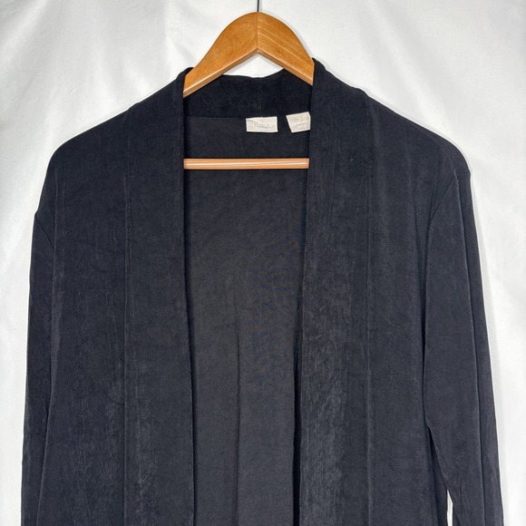 Chicos Travelers Women's 2 (12) Black Open Cardigan Jacket Sheer Bottom - Picture 2 of 7